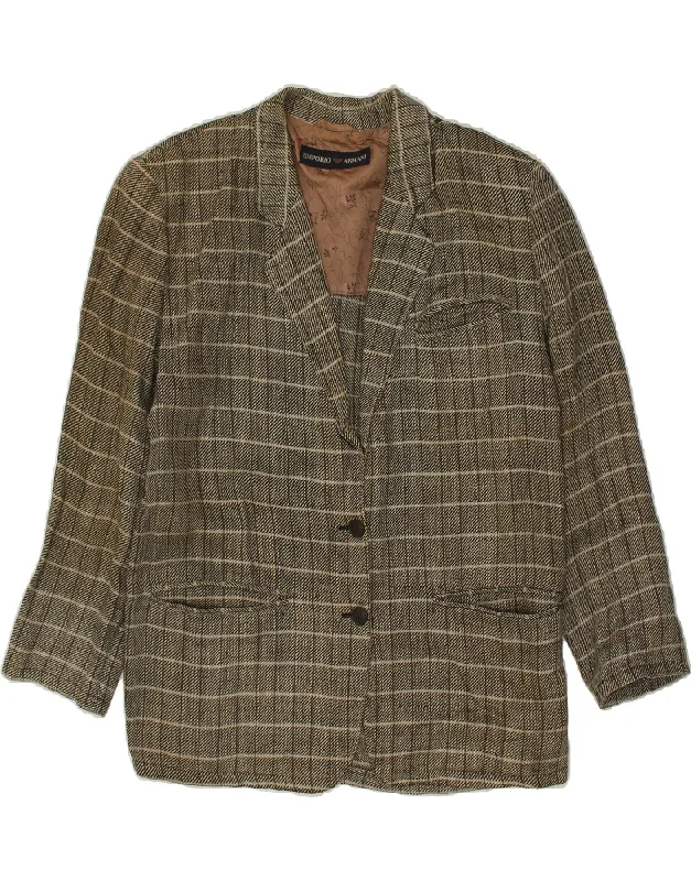 BlazerteamEMPORIO ARMANI Womens 2 Button Blazer Jacket UK 16 Large Grey Check Linen