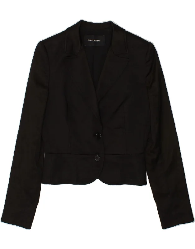 BlazercyberFLAVIO CASTELLANI Womens Crop 2 Button Blazer Jacket IT 40 Small Black