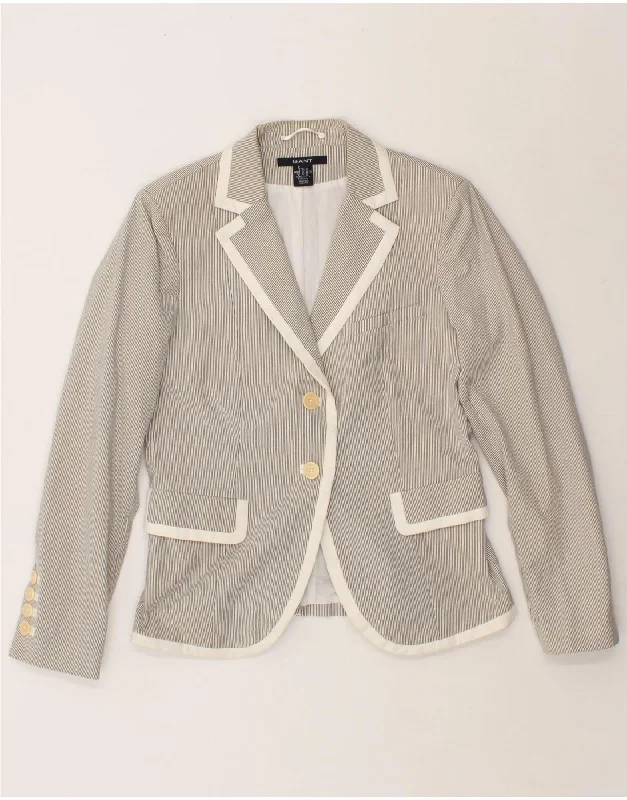 BlazerhistoryGANT Womens 2 Button Blazer Jacket UK 16 Large Grey Pinstripe Cotton