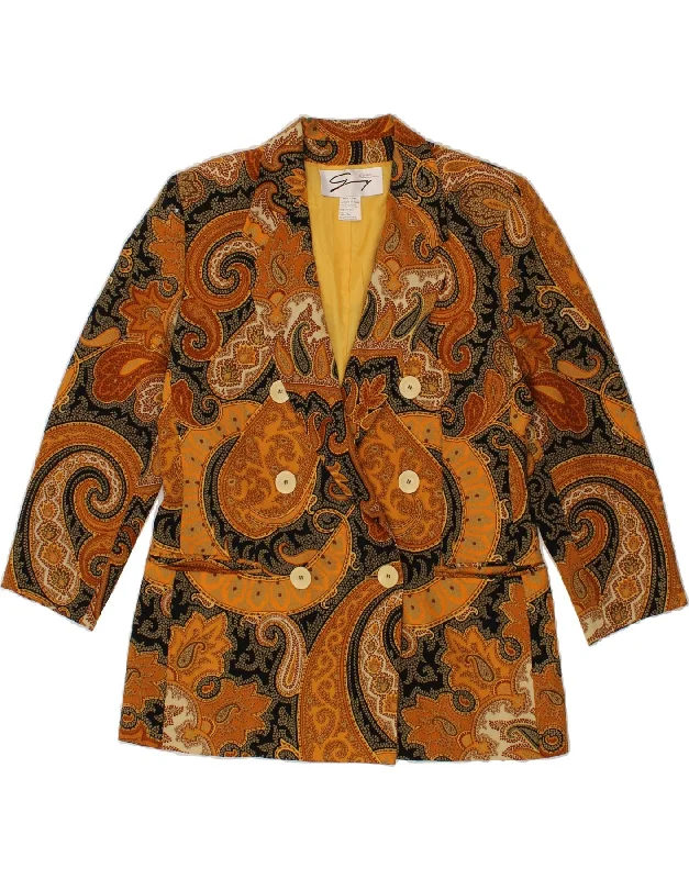 BlazershotGENNY Womens Double Breasted Blazer Jacket UK 18 XL Brown Paisley Wool