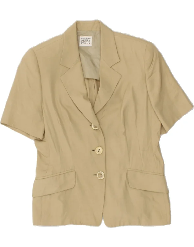 BlazertrendGIANFRANCO FERRE Womens Short Sleeve Blazer Jacket UK 14 Medium Beige