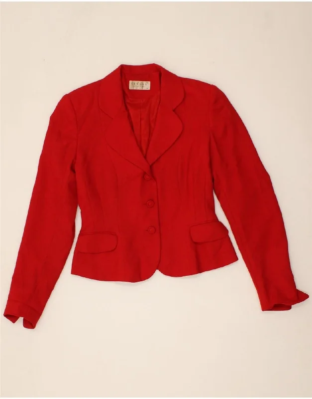 BlazernetworkHENNES Womens 3 Button Blazer Jacket EU 38 Medium Red Polyester