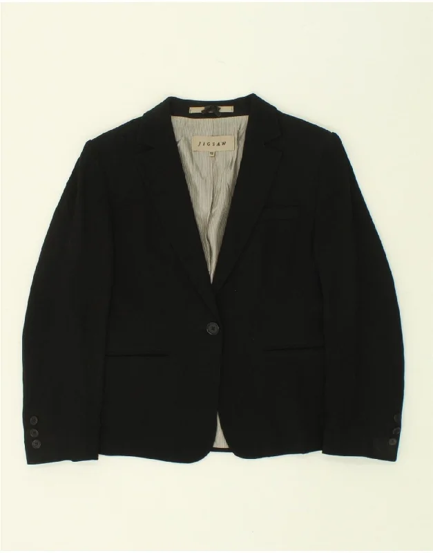 BlazercoachJIGSAW Womens 1 Button Blazer Jacket UK 12 Medium Black Wool