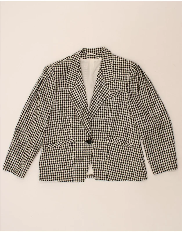 BlazerplayoffJORG PETERSON Womens 1 Button Blazer Jacket IT 44 Medium Grey Houndstooth