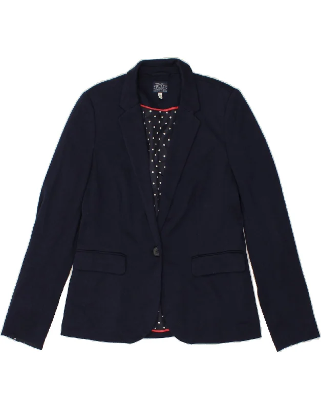 BlazervrJOULES Womens 1 Button Blazer Jacket UK 12 Medium Navy Blue Polyester