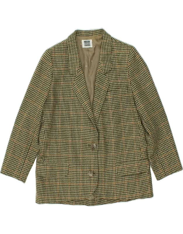 BlazermovementKRIZIA Womens 2 Button Blazer Jacket UK 18 XL Green Houndstooth Wool