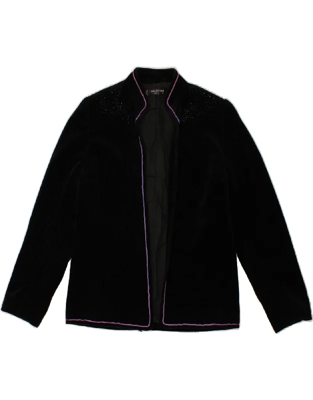 BlazerarLOUIS FERAUD Womens Graphic Open Blazer Jacket EU 36 Small Black Cotton