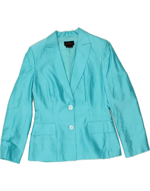 BlazerseasonLUISA SPAGNOLI Womens 2 Button Blazer Jacket IT 44 Medium Blue Silk