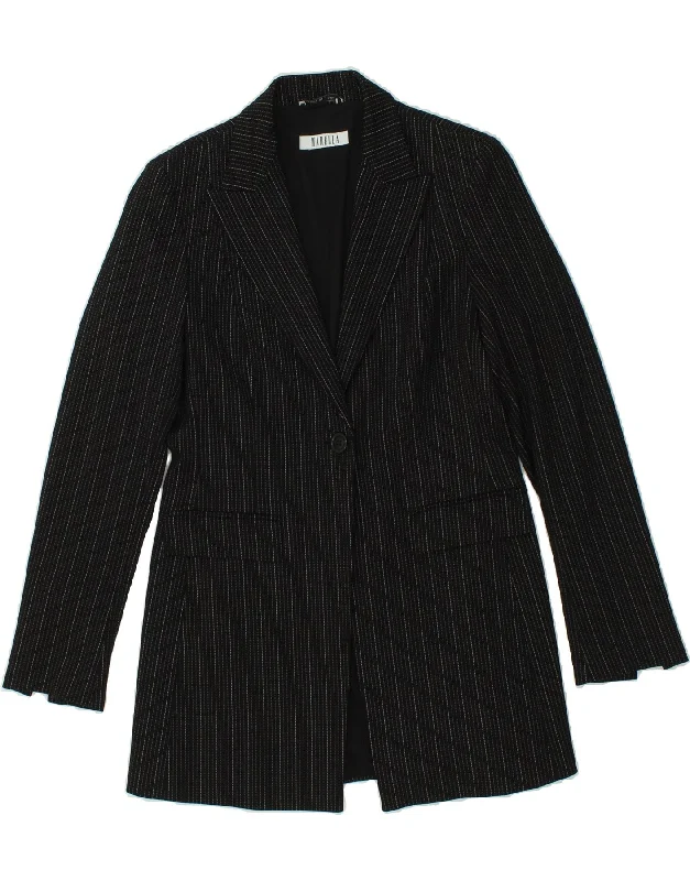 BlazertraditionMARELLA Womens 1 Button Blazer Jacket UK 14 Medium  Black Striped Wool