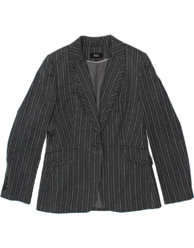 BlazerfabricMARKS & SPENCER Womens 1 Button Blazer Jacket UK 14 Large  Grey Striped