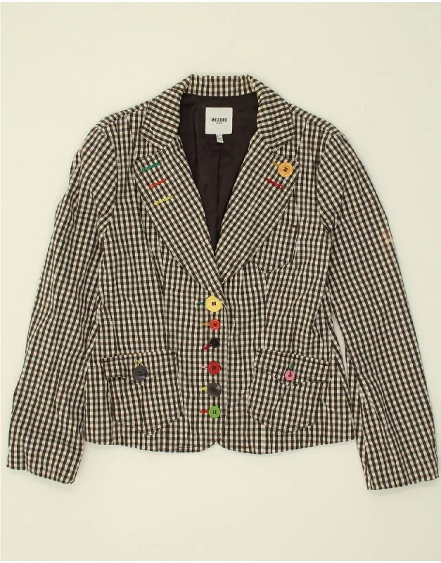 BlazertailorMOSCHINO Womens 6 Button Blazer Jacket US 10 Large Grey Check Cotton