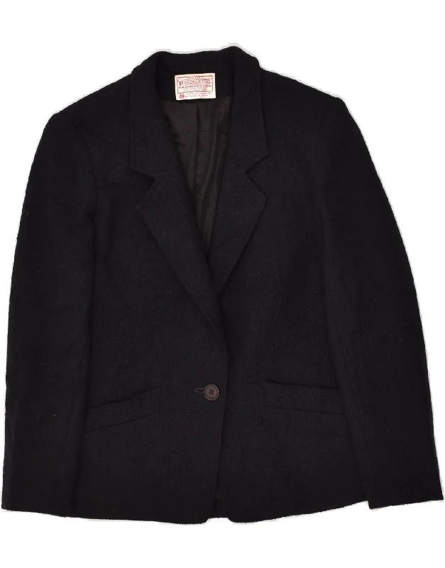 BlazervirtualPENDLETON Womens 1 Button Blazer Jacket US 4 Small Black Virgin Wool