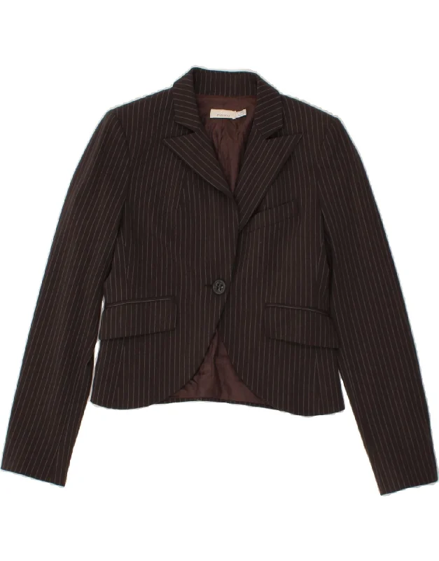 BlazercommunityPINKO Womens 1 Button Blazer Jacket UK 14 Large Brown Pinstripe Wool