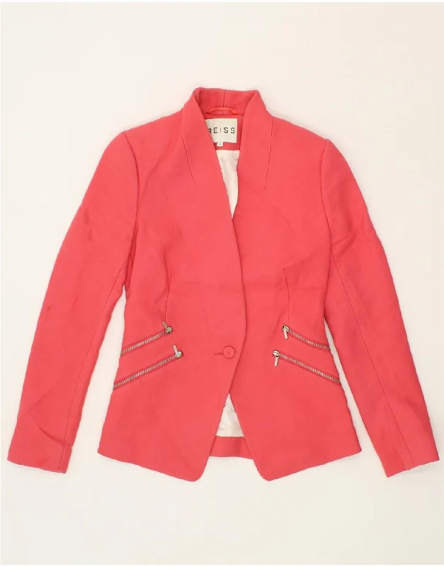 BlazerformalREISS Womens 1 Button Blazer Jacket UK 6 XS Pink Acrylic