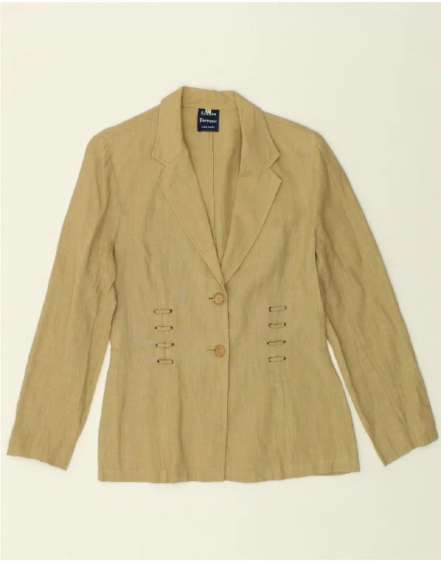 BlazerarSANDRO FERRONE Womens 2 Button Blazer Jacket IT 42 Medium Khaki Linen