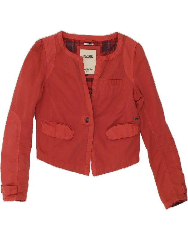 BlazertrendTOMMY HILFIGER Womens Crop 1 Button Blazer Jacket UK 14 Large Red Cotton