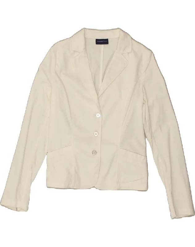 BlazerdanceTRUSSARDI JEANS Womens 3 Button Blazer Jacket IT 44 Medium White Cotton