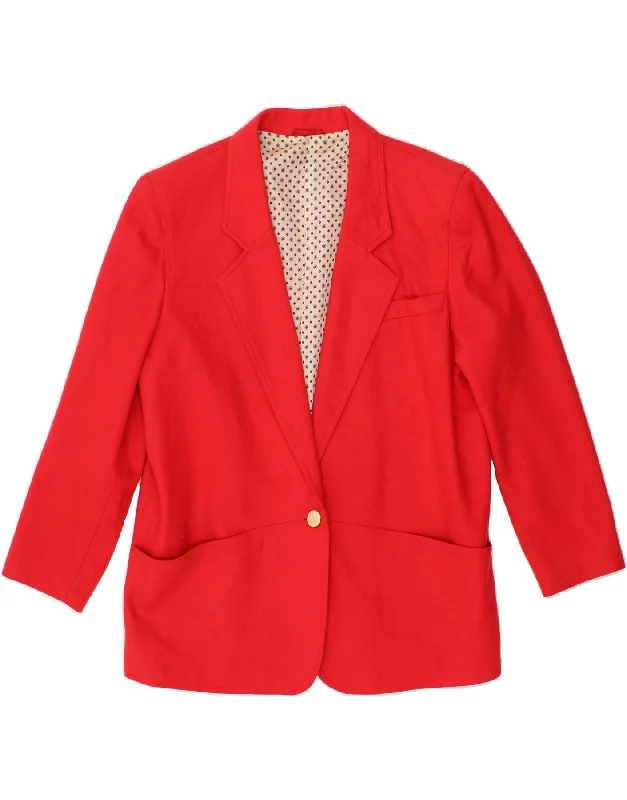 BlazerrivalVINTAGE Womens 1 Button Blazer Jacket UK 12 Medium Red Wool