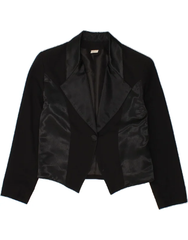 BlazercustomVINTAGE Womens 1 Button Blazer Jacket UK 14 Large Black Polyester