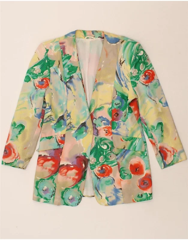 BlazerdesignVINTAGE Womens 1 Button Blazer Jacket UK 14 Large Multicoloured Floral