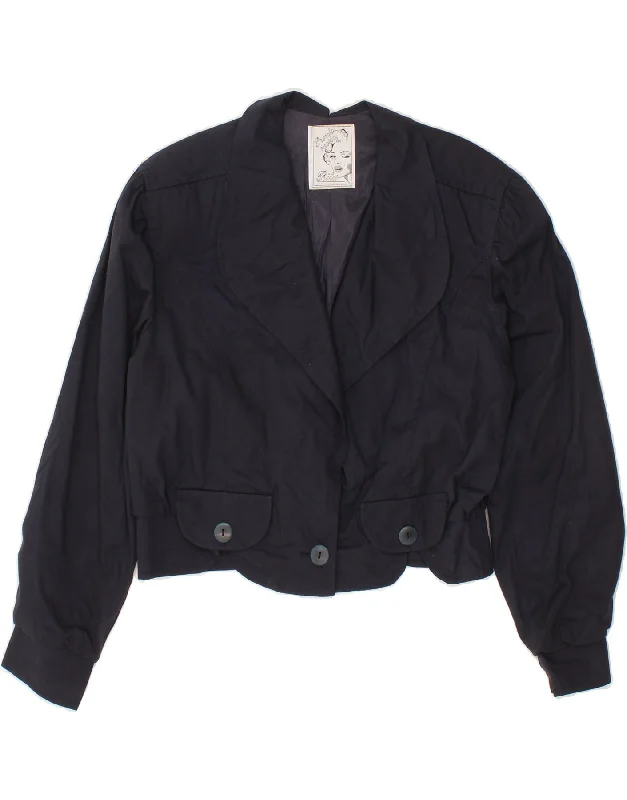 BlazerluxuryVINTAGE Womens 1 Button Blazer Jacket UK 14 Large Navy Blue