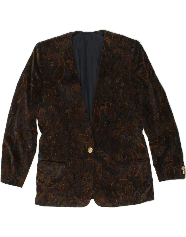 BlazerarVINTAGE Womens 1 Button Blazer Jacket UK 14 Medium Brown Paisley