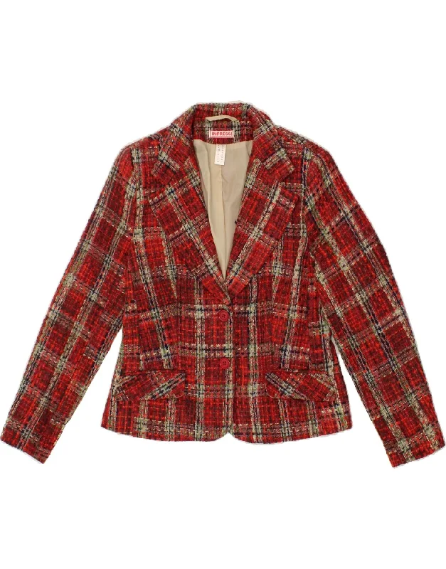 BlazernationVINTAGE Womens 2 Button Blazer Jacket UK 14 Large Red Check Polyacrylic