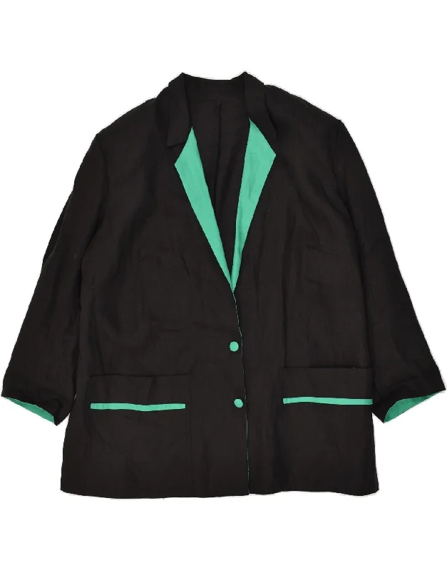 BlazerlegendVINTAGE Womens 2 Button Blazer Jacket UK 16 Large Black Colourblock