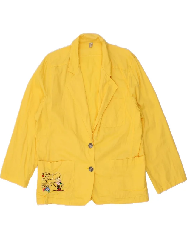 BlazerexhibitionVINTAGE Womens 2 Button Graphic Blazer Jacket IT 44 Medium Yellow Cotton