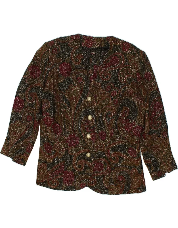 BlazercryptoVINTAGE Womens 3/4 Sleeve 4 Button Blazer Jacket UK 16 Large Brown Paisley