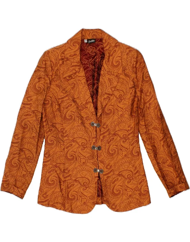 BlazerartVINTAGE Womens 3 Button Blazer Jacket IT 42 Medium Brown Paisley Viscose