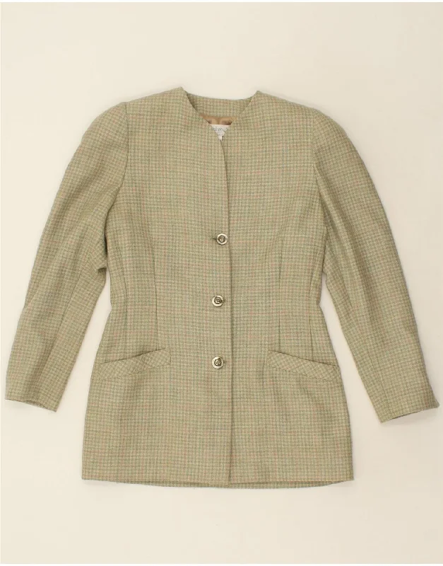 BlazerstartupVINTAGE Womens 3 Button Blazer Jacket IT 44 Medium Green Houndstooth Wool