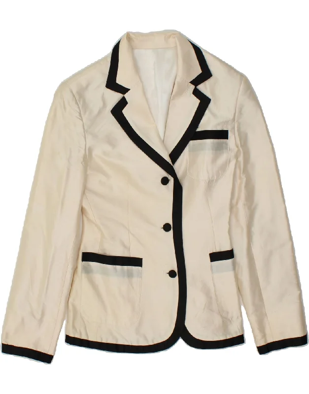 BlazerluxuryVINTAGE Womens 3 Button Blazer Jacket UK 12 Medium Off White