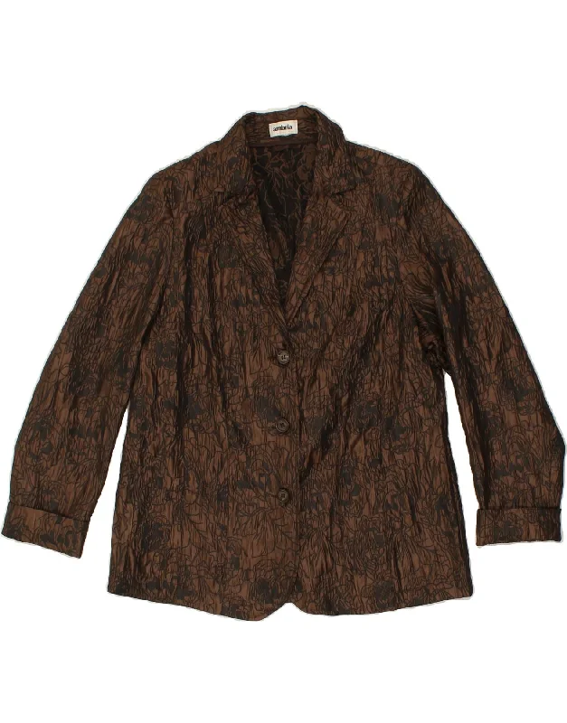 BlazeruniqueVINTAGE Womens 3 Button Blazer Jacket UK 14 Large Brown Floral Polyester