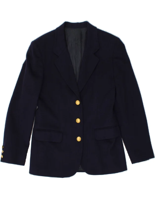 BlazerrivalVINTAGE Womens 3 Button Blazer Jacket UK 14 Large Navy Blue Wool