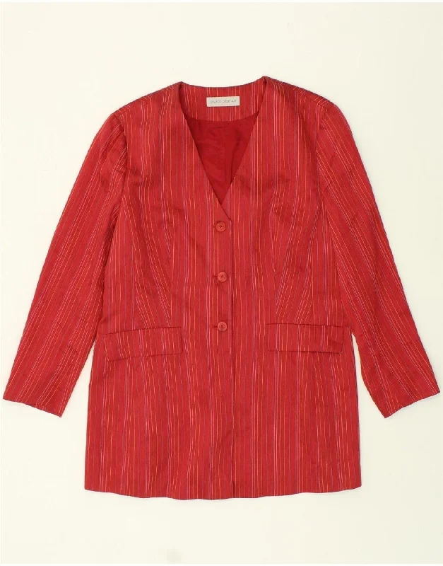 BlazervirtualVINTAGE Womens 3 Button Blazer Jacket UK 16 Large Red Striped Linen