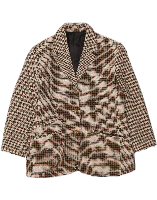 BlazeroffenseVINTAGE Womens 3 Button Blazer Jacket US 20 3XL Beige Houndstooth