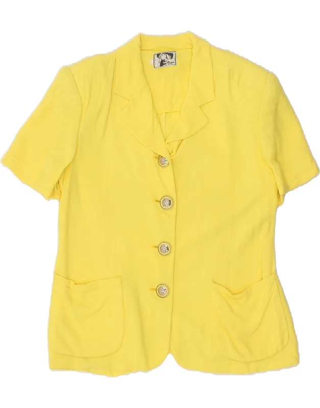 BlazerluxuryVINTAGE Womens 4 Button Short Sleeve Blazer Jacket UK 14 Medium Yellow