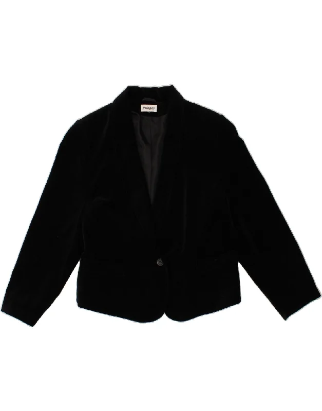 BlazernationVINTAGE Womens Crop 1 Button Blazer Jacket UK 16 Large Black Cotton