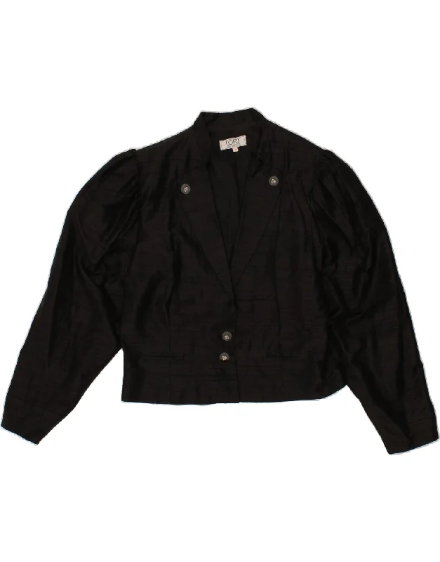 BlazermobileVINTAGE Womens Crop 2 Button Blazer Jacket IT 50 XL Black Silk