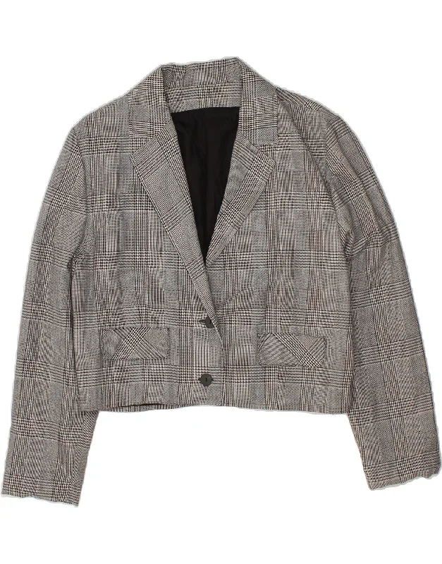 BlazercharityVINTAGE Womens Crop 2 Button Blazer Jacket UK 12 Medium Grey Check