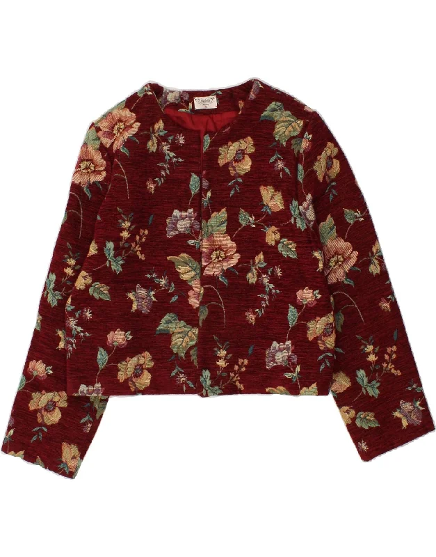 BlazerunityVINTAGE Womens Crop Blazer Jacket IT 42 Medium Maroon Floral Polyester