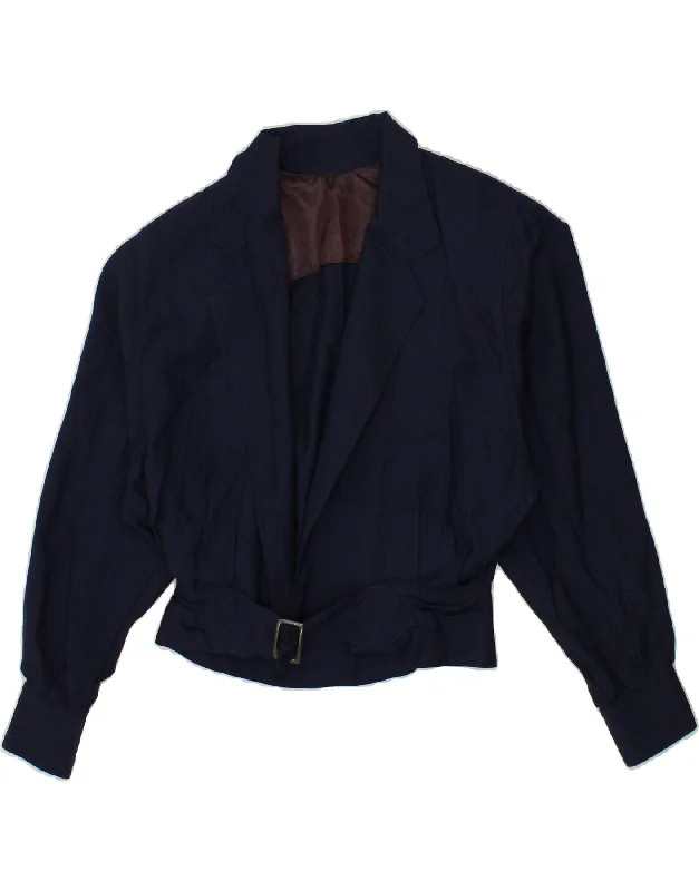 BlazerappVINTAGE Womens Crop Blazer Jacket UK 14 Large Navy Blue