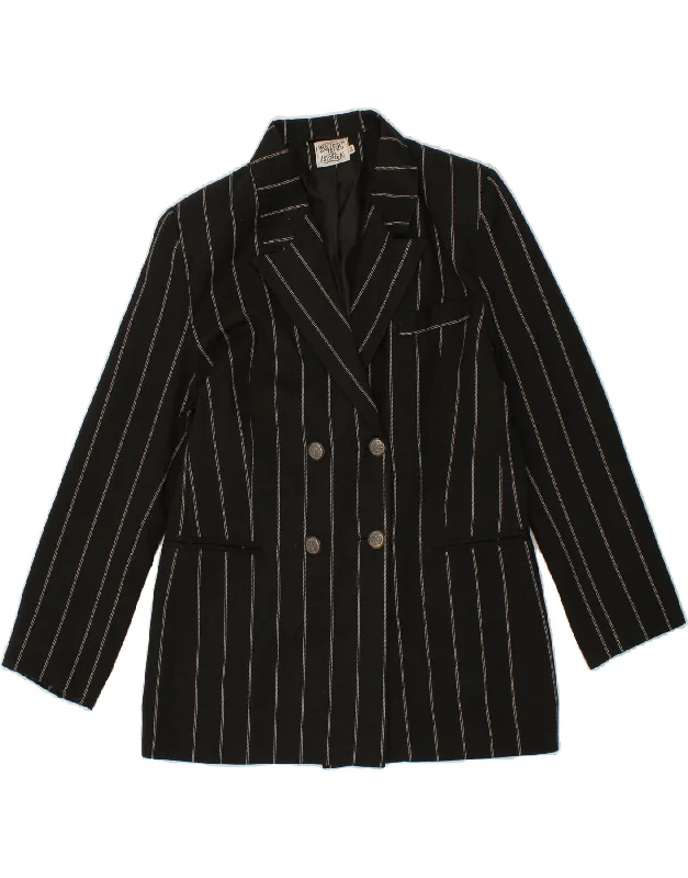 BlazerrivalVINTAGE Womens Double Breasted Blazer Jacket IT 46 Large Black Striped