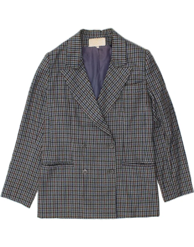 BlazerjerseyVINTAGE Womens Double Breasted Blazer Jacket IT 46 Large Blue Check