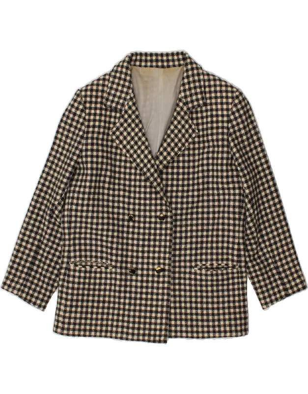 BlazerfestivalVINTAGE Womens Double Breasted Blazer Jacket UK 12 Medium Beige Gingham