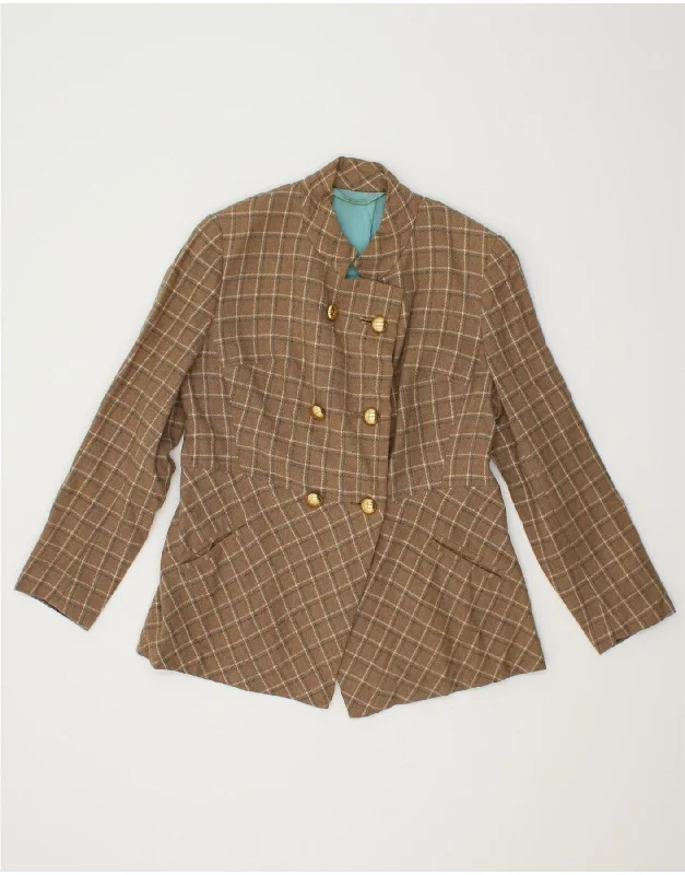 BlazerarenaVINTAGE Womens Double Breasted Blazer Jacket UK 12 Medium Brown Check