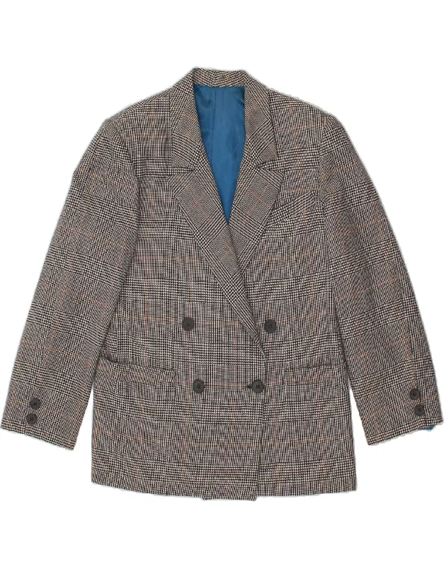 BlazerchicVINTAGE Womens Double Breasted Blazer Jacket UK 12 Medium Grey Check