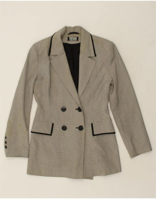 BlazerartVINTAGE Womens Double Breasted Blazer Jacket UK 12 Medium Grey Check