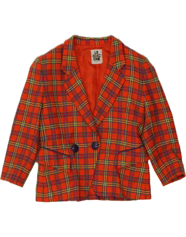 BlazerAIVINTAGE Womens Double Breasted Blazer Jacket UK 16 Large Orange Check